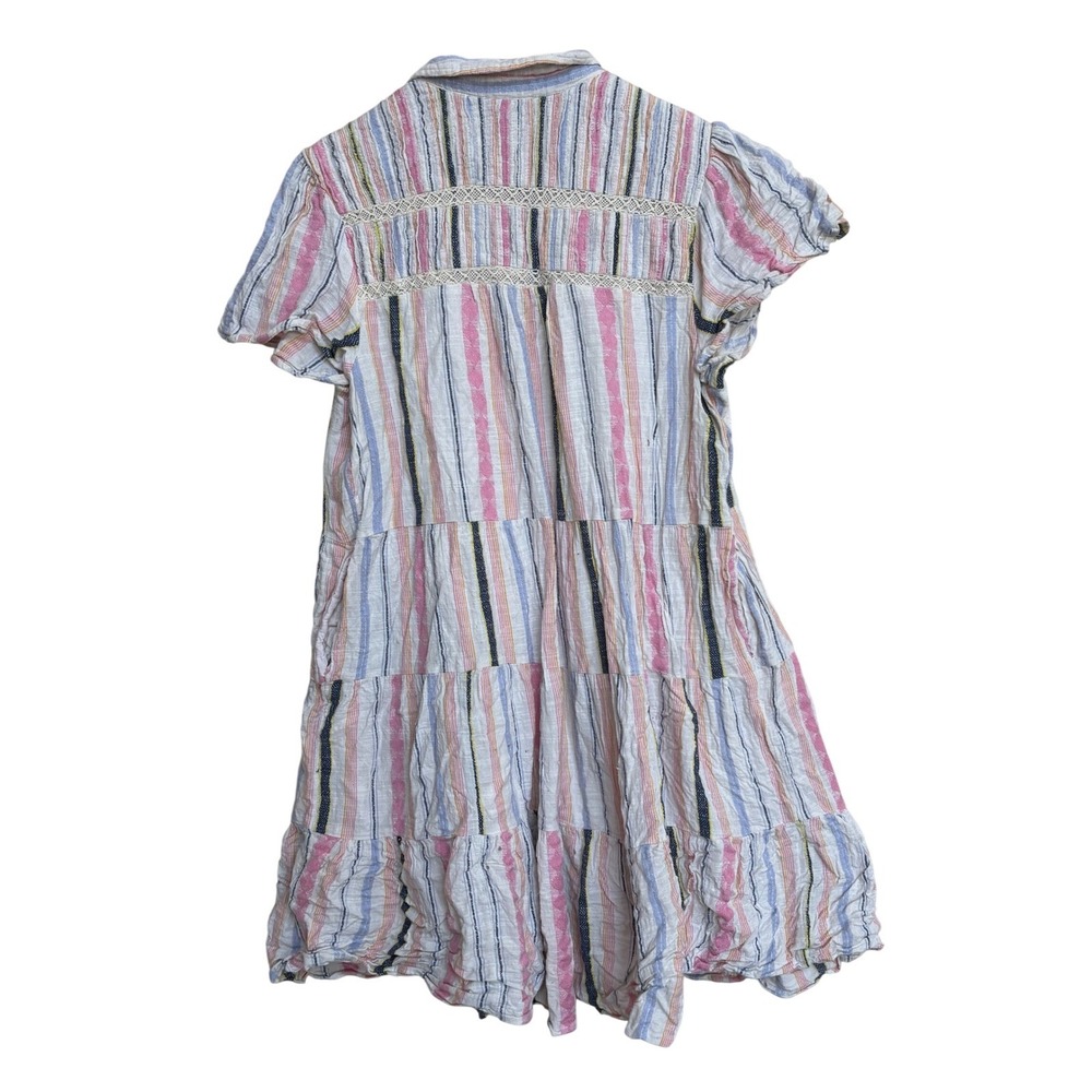Anthropologie Pink Blue Striped Tiered Babydoll Mini Dress XL Short Sleeve Boho - Picture 3 of 9